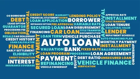 Auto Loan Word Cloud, Vehicle Finance and Repayment Terms, Secured Loan Wor.. Stock Illustration