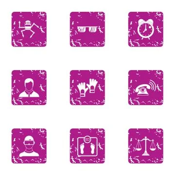 Auto machine icons set, grunge style 库存插图