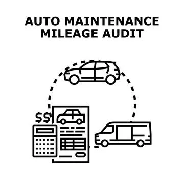 Auto maintenance mileage audit analyzing vehicle expenses Stock Illustration