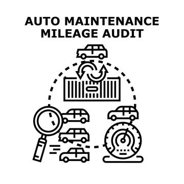 Auto maintenance mileage audit concept illustration Stock Illustration
