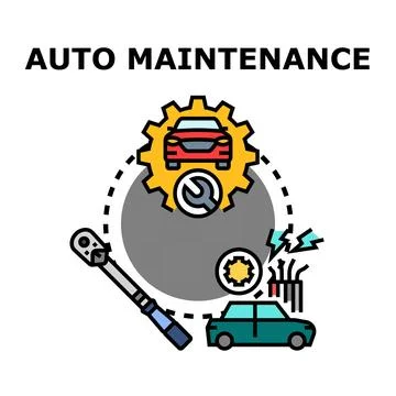 Auto maintenance working process for vehicle service concept Stock Illustration