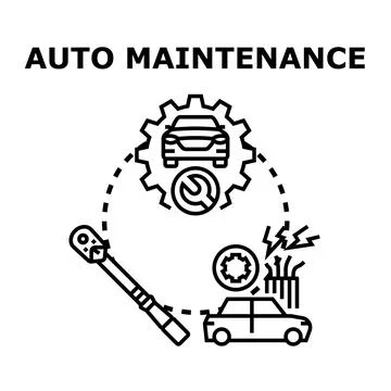 Auto maintenance working process for vehicle service concept Stock Illustration