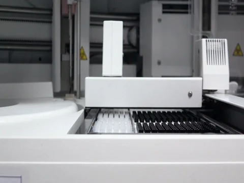 Auto matchine testing for anlyzer in laboratory Stock Footage