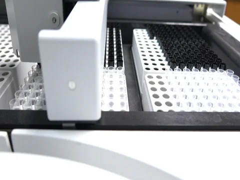 Auto matchine testing for anlyzer in laboratory Stock Footage