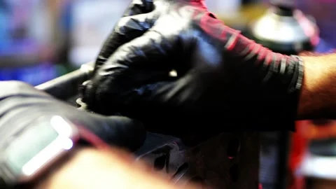 Auto Mechanic Cleaning Engine Head Close-Up Stock Footage 318056053