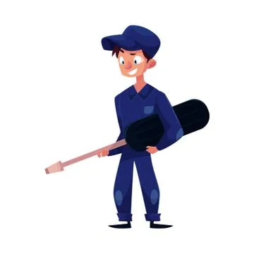 Auto mechanic holding a giant screwdriver Stock Illustration