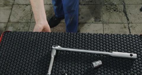 Auto Mechanic Opens A Box With Working Tools For Repair And Diagnostics Of Cars. Stock-Footage 124982494