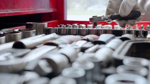 Auto mechanic pulls out a tool from the tray Stock Footage 158506698