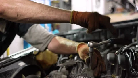 Auto mechanic repairs car engine. car service. close-up. Stock Footage 205510264
