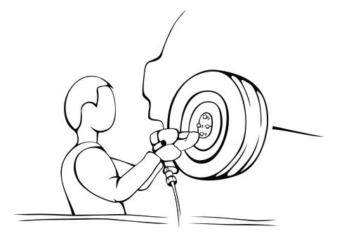 Auto mechanic replacing wheel with air wrench Stock Illustration