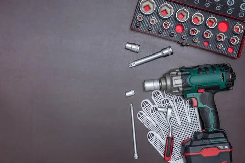Auto mechanic tools on a dark background Stock Photos
