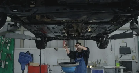Auto Mechanic Working On Car Engine In Mechanics Garage. Video stock 124970003