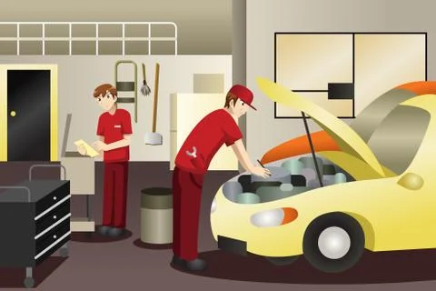 Auto mechanic working on a car Stock Illustration