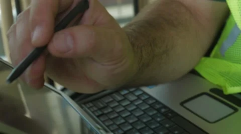 Auto Mechanic Working On A Computer Video stock 62082981