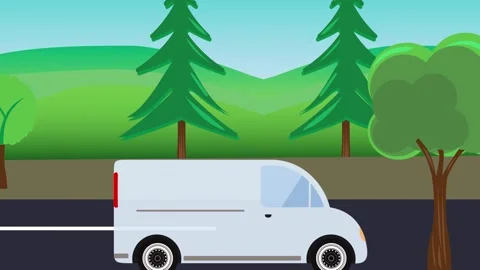 Auto mobile running on the way cartoon animation, rural area background view 库存影片 311993799