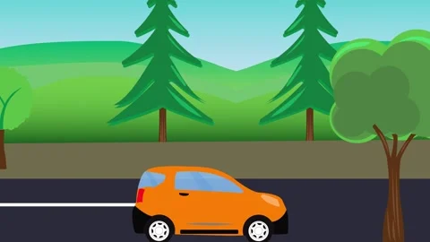 Auto mobile running on the way cartoon animation, rural area background view 库存影片 311993815