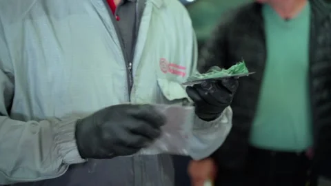 Auto paint specialist man mixes glass primer and hardener with spatulas Stock Footage 153487960