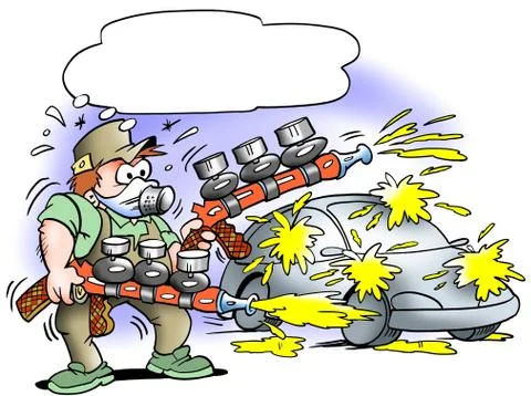 Auto painter with two mega pumpgun Stock Illustration