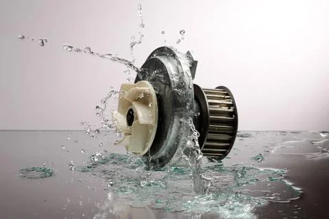 Auto parts, engine cooling pump in spurts of water. Auto parts, engine coo... Foto stock