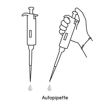 Auto pipette diagram for experiment setup lab outline vector illustration Stock Illustration