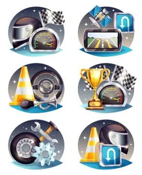 Auto Racing Compositions Set Stock Illustration
