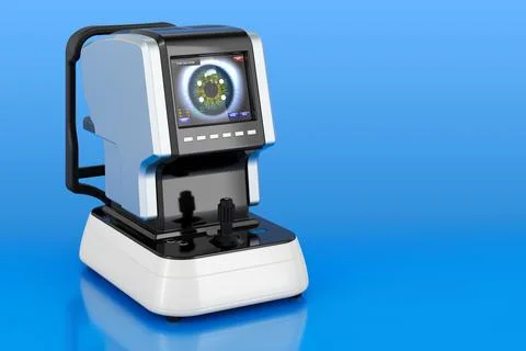 Auto Refractometer on blue background, 3D rendering Illustrazione stock