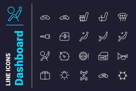 Auto related elements on info panel icons set Stock Illustration