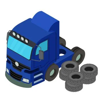 Auto repair icon isometric vector. Automobile tire near semi trailer truck icon イラスト素材