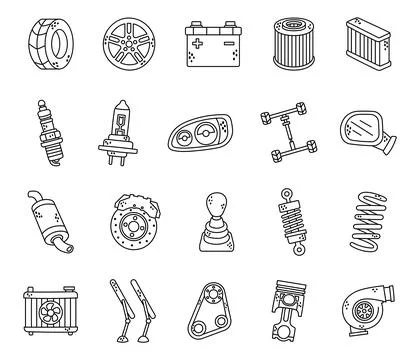 Auto repair set featuring tire battery Stock Illustration