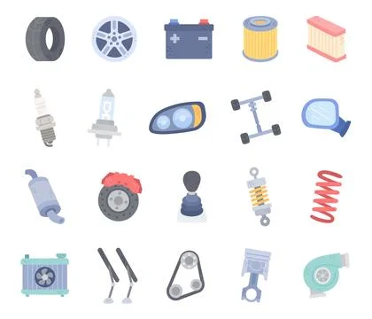 Auto repair set featuring tire battery Stock Illustration