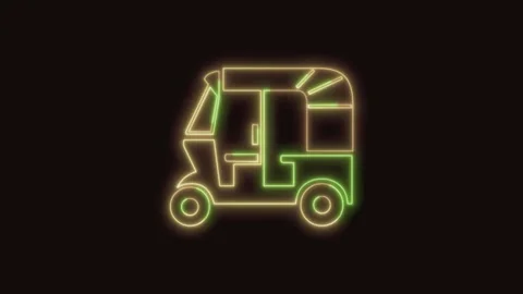 Auto Rickshaw Icon Neon Seamless Loop 4K (Black Background) Stock Footage 310357066