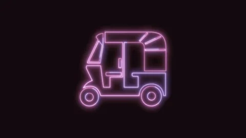 Auto Rickshaw Icon Neon Seamless Loop with Black Background 4K Stock Footage 311300890