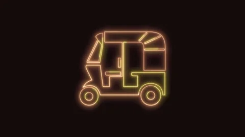 Auto Rickshaw Icon Neon Seamless Loop with Black Background 4K Stock Footage 311429347