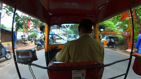 An Auto Rickshaw Journey through the streets of Alleppey town in Kerala, India. Stock Footage 293574418