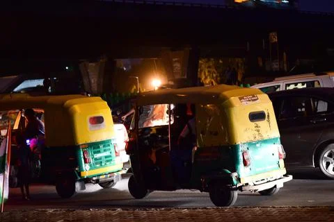 Auto rickshaws in the night Stock Photos