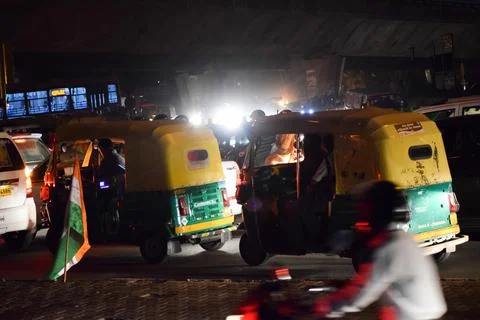 Auto rickshaws in the night Stock Photos