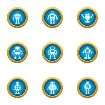 Auto robot icons set, flat style 스톡 일러스트