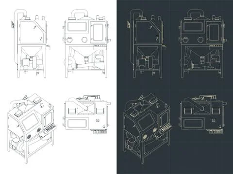 Auto rotary sand blasting machine blueprints Illustrazione stock