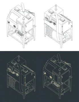 Auto rotary sand blasting machine isometric blueprints Illustrazione stock