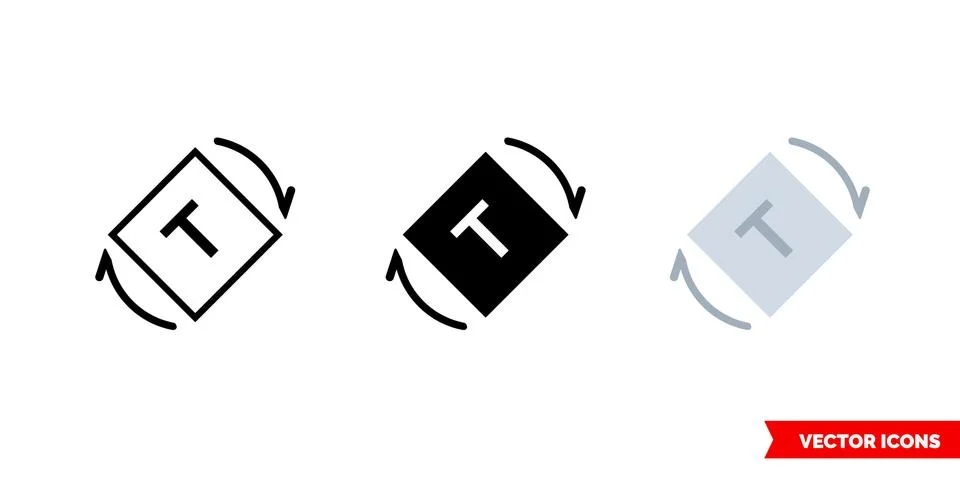 Auto rotate based on text icon of 3 types color, black and white, outline. Is Stock Illustration