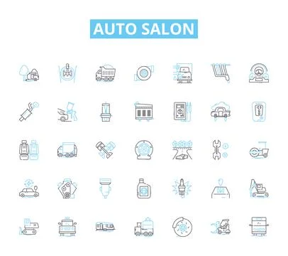 Auto salon linear icons set. Luxury, Exotic, Performance, Classic, Modern Illustrazione stock
