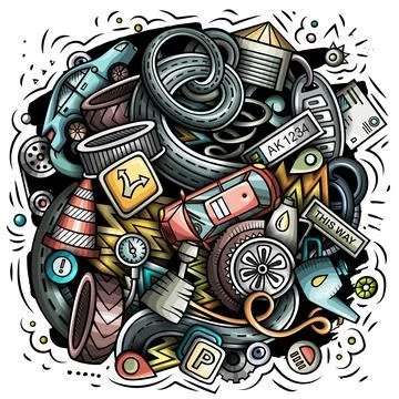 Auto Service cartoon vector doodle illustration Stock Illustration
