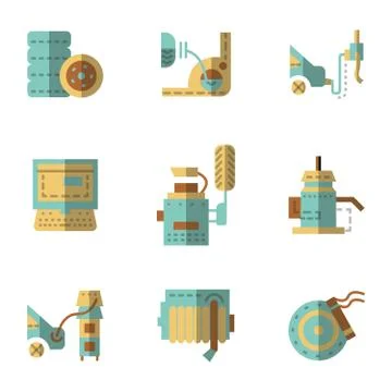 Auto service flat icons set Stock Illustration
