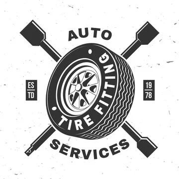 Auto service logo, emblems, badges and icons. Tire fitting. Vector. Service.. Stock Illustration