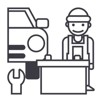 Auto service vector line icon, sign, illustration on background, editable Stock Illustration