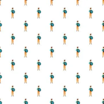 Auto service worker holding wheel seamless pattern Stock Illustration