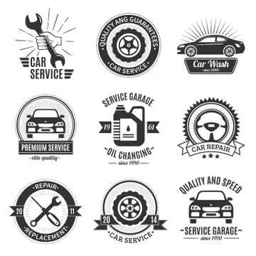 Auto Services Black White Emblems Stock Illustration