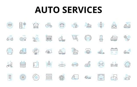 Auto services linear icons set. Maintenance, Repair, Inspection, Detailing, Oil Ilustración de archivo