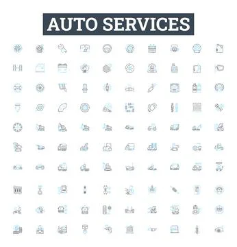 Auto services vector line icons set. Repair, Service, Tune-up, Parts, Diagnosis Stock Illustration