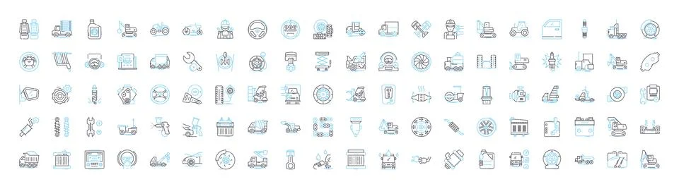 Auto services vector line icons set. Repair, Service, Tune-up, Parts, Diagnosis Stock Illustration